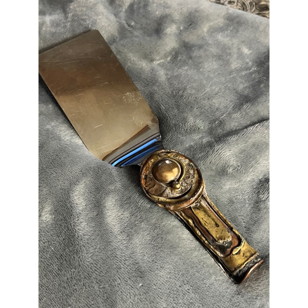 Vintage Brutalist Mixed Metal Brass Copper Spatula Server 6" Handcrafted